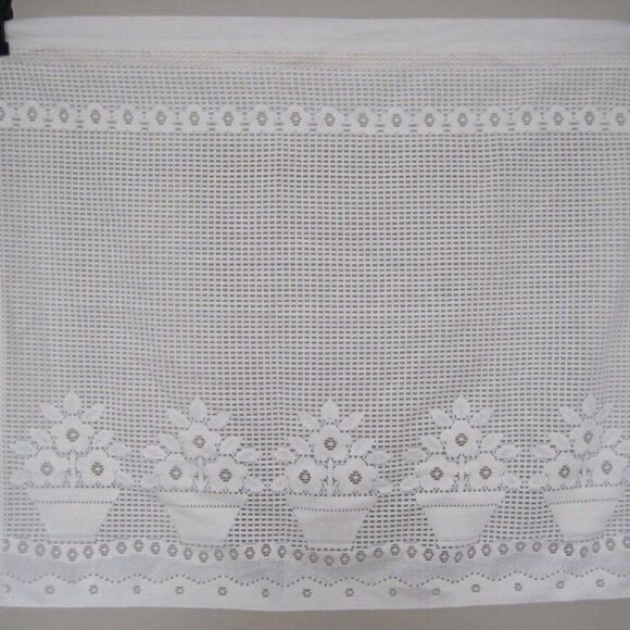 Curtain Lace Panel Flower Pots 34.5" W x 29" L Victorian Cottage Chic Vintage - Picture 1 of 2
